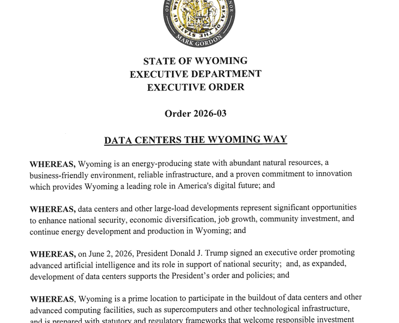 Wyoming executive order to guide AI data center development