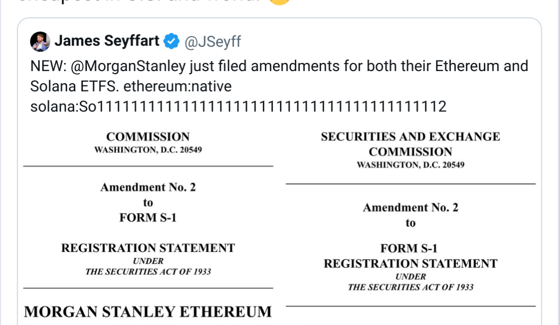 Morgan Stanley amends Ethereum, Solana ETFs to reveal record cheap fees