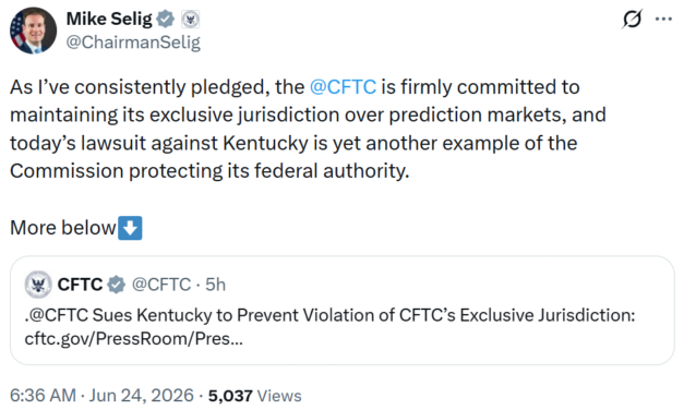 CFTC sues Kentucky after state’s prediction market lawsuits