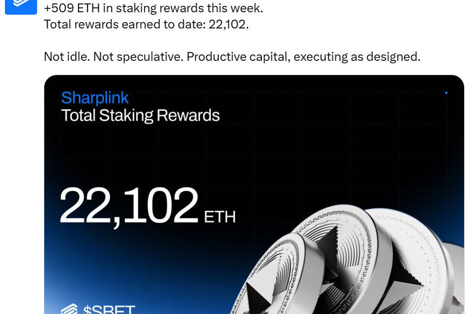 Sharplink buys ETH after 8-month pause as token hits 2026 low
