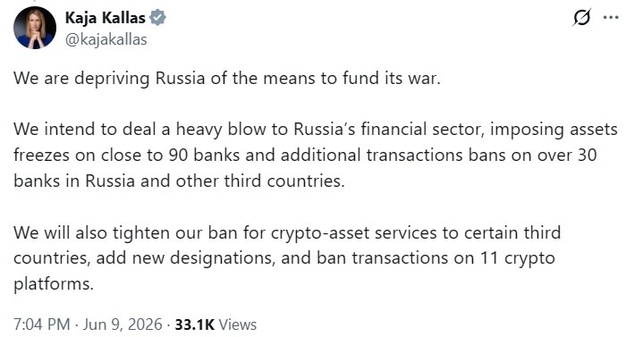 EU proposes ban on 11 crypto platforms in Russia sanctions push