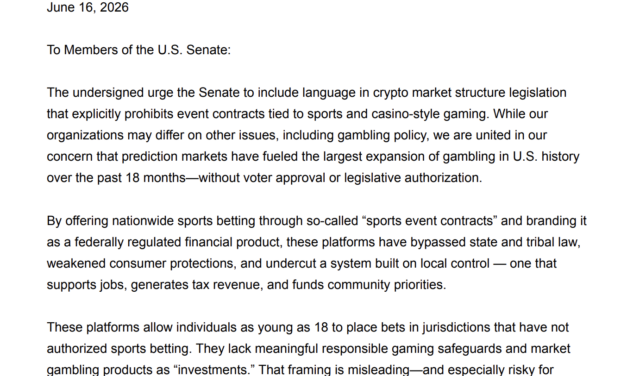 Gaming groups urge Congress to ban prediction markets sports betting in CLARITY Act