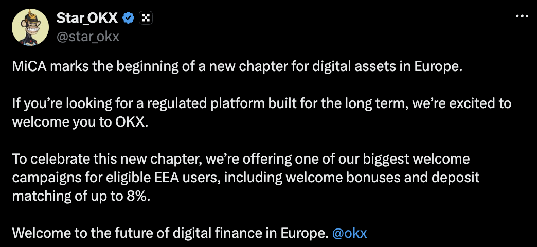 Coinbase, Kraken and OKX move to swoop up EU users affected by MiCA restrictions