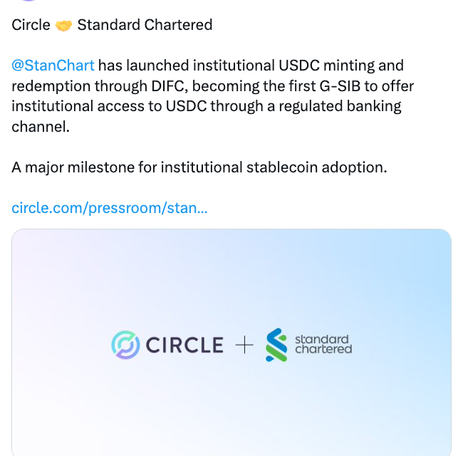 Standard Chartered, Circle bring USDC minting onto banking rails