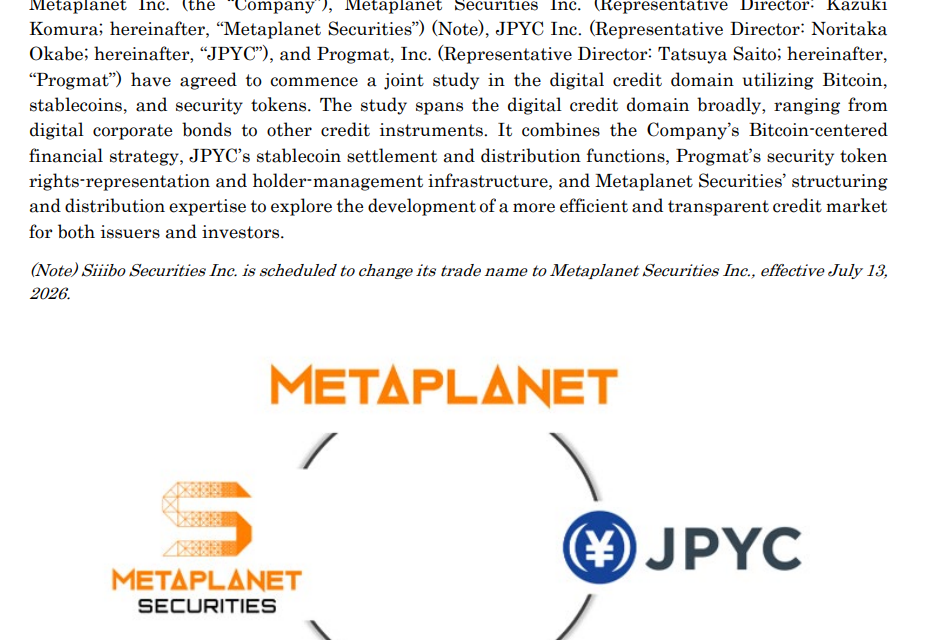 Metaplanet explores Bitcoin-backed digital credit with JPYC in Japan