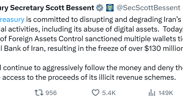 US freezes $131M in Iran-linked crypto as Middle East tensions rise