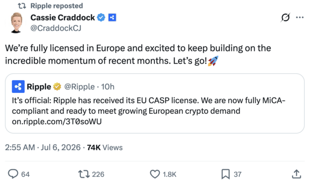 Ripple secures full MiCA license for crypto services across Europe