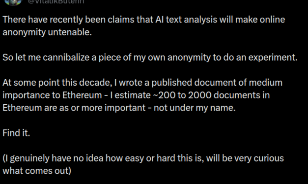 Vitalik Buterin confirms AI identified his anonymous Ethereum proposal contribution