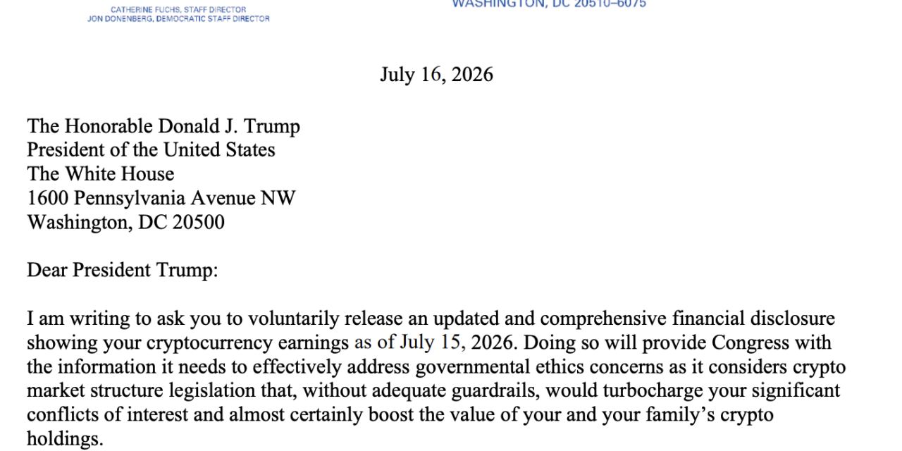 Senator Warren requests 2026 reporting for Trump’s crypto earnings after $1.4B disclosure