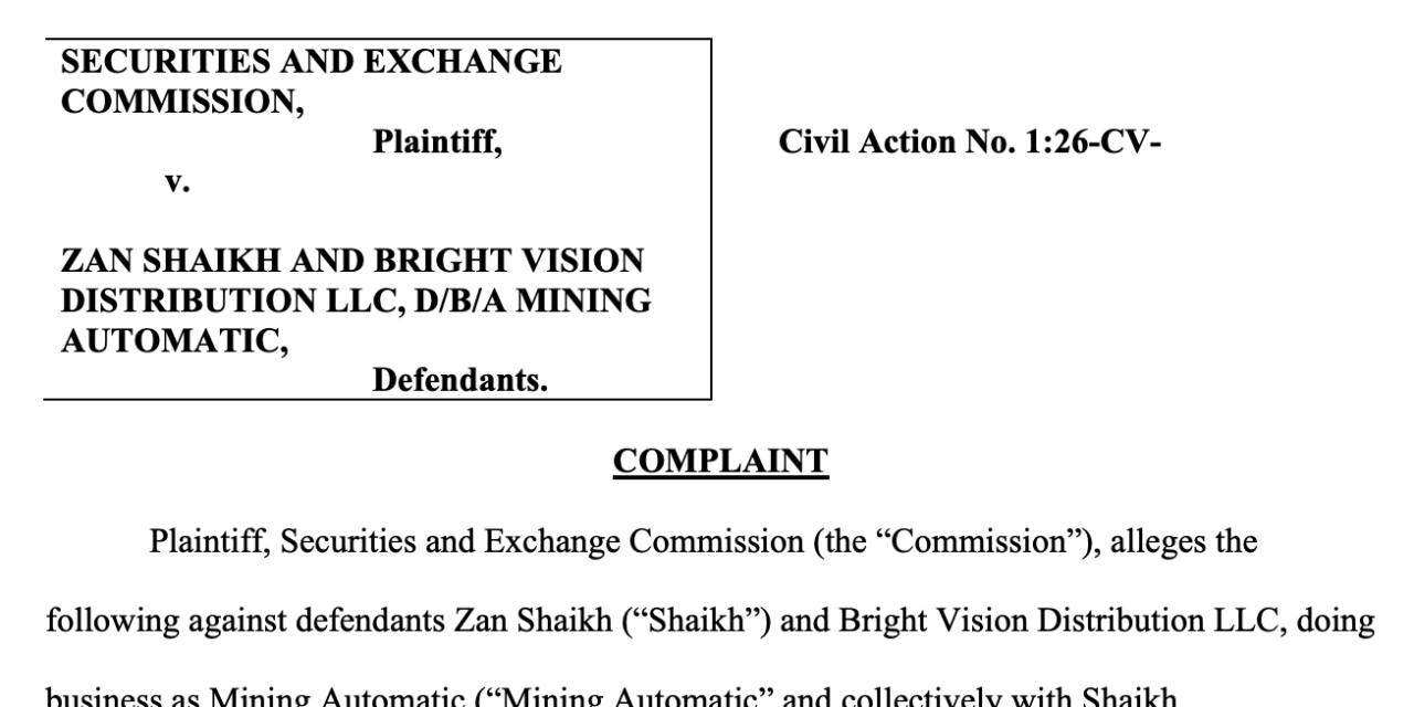 SEC sues Mining Automatic and founder over alleged $22M crypto mining scheme