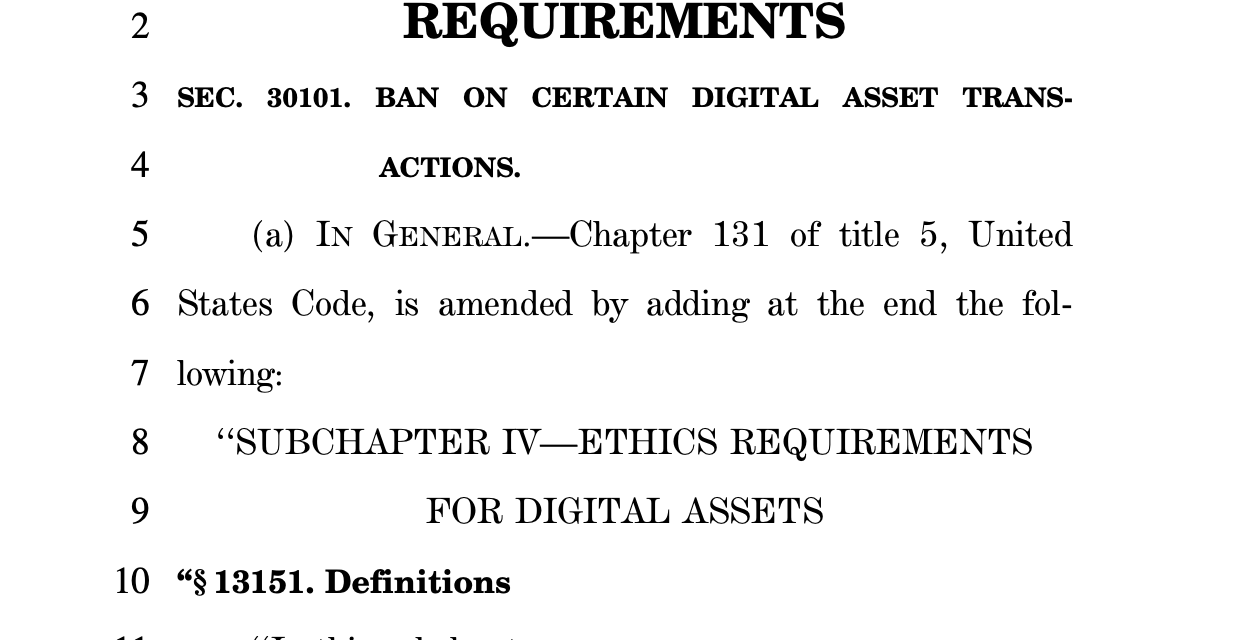 US officials barred until 2029 from issuing or sponsoring tokens under CLARITY’s proposed ethics rules