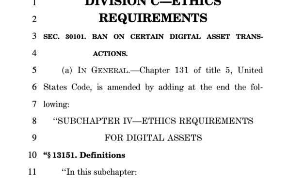 US officials barred until 2029 from issuing or sponsoring tokens under CLARITY’s proposed ethics rules