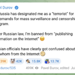 Telegram’s Pavel Durov responds to Russia’s terrorism designation