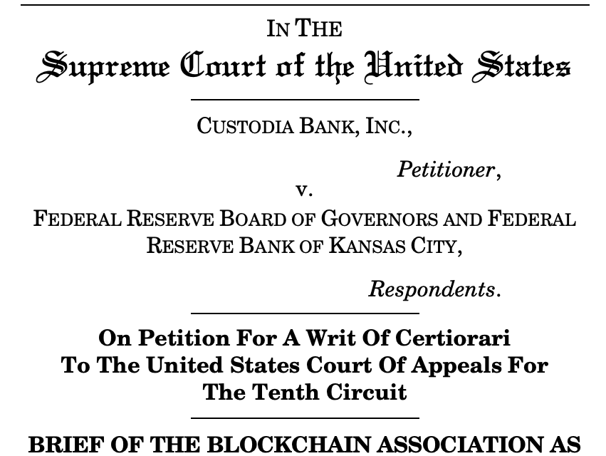 Crypto group backs Custodia in Supreme Court battle over Fed access