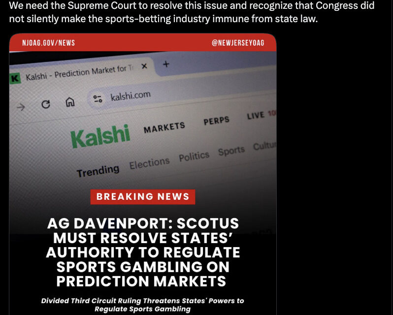 New Jersey officials petition US Supreme Court over prediction markets