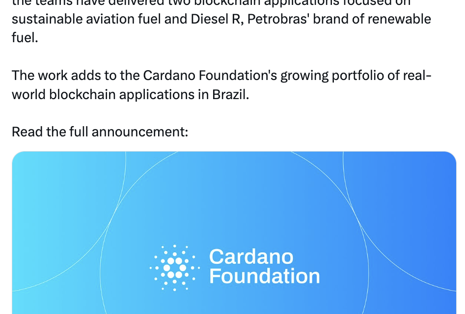 Brazil’s Petrobras uses Cardano to track sustainable aviation fuel, renewable diesel