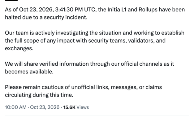 Initia halts blockchain after exploit reportedly drains over $2.6M